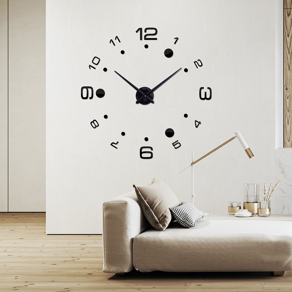 Jam Dinding Besar DIY Giant Wall Clock Quartz Creative Design Arcylic 100cm JM14 Black
