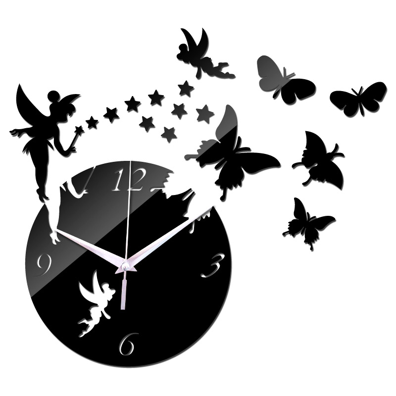 Jam Dinding Quartz Creative Design Model Fairy - Black 