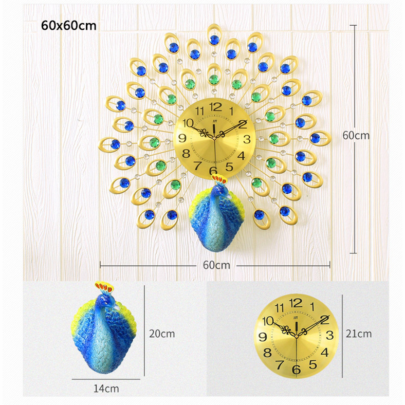 Jam Dinding 3d Quartz Creative Design Model Burung Merak 60 X 60
