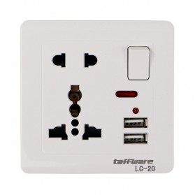 Taffware Stop Kontak Universal UK EU US 2 Port USB with On Off Switch - LC-20 - White