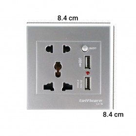 Taffware Stop Kontak Universal UK EU US 2 Port USB dengan On Off Switch - LC-19 - Silver - 6