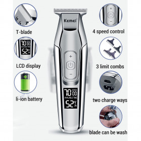 Kemei Alat Cukur Elektrik Mini Hair Trimmer Shaver USB Rechargeable - KM-5027 - Silver - 9