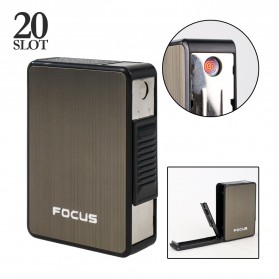 Focus Kotak Rokok 20 Slot dengan Korek Elektrik Pyrotechnic - YH065 - Black