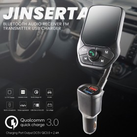 Jinserta Bluetooth Audio Receiver FM Transmitter Handsfree with USB Car Charger - E4354 - Black
