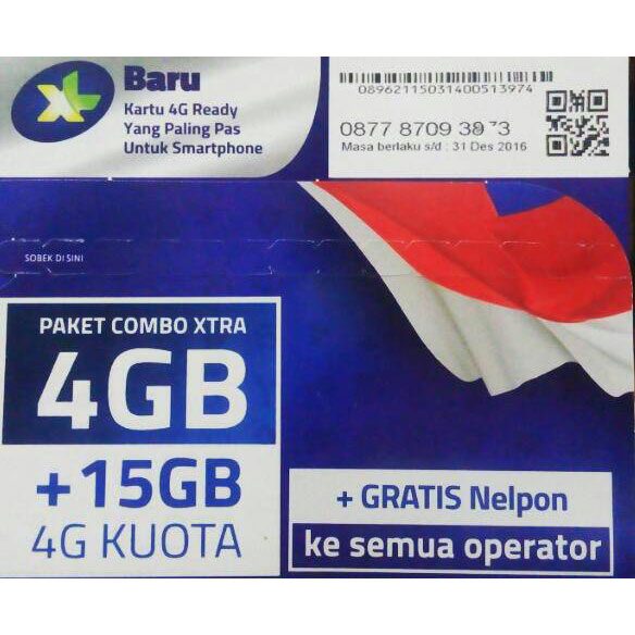 Kartu Perdana XL Combo Xtra Internet Kuota 4GB + 15GB + 75 