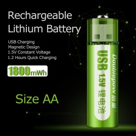 DOUBLEPOW Baterai Cas Li-Ion AA USB Rechargeable NiMH 1.5V 1800mWh 1 PCS - Green