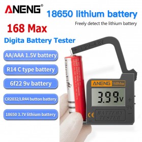 Charger Baterai Senter dan Alat Elektronik - ANENG Tester Baterai Capacity Checker 18650 AA AAA Display Digital - 168 Max - Black