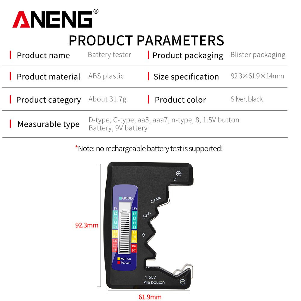 Gambar produk ANENG Tester Baterai Universal Battery Capacity Checker AA AAA Display Digital