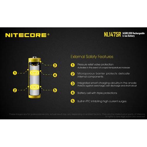 Gambar produk NITECORE 14500 Micro USB Rechargeable Li-ion Battery 750mAh - NL1475R