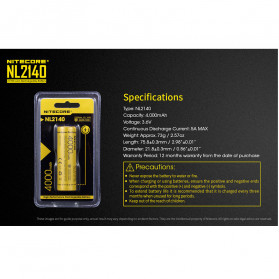 NITECORE 21700 Baterai Li-ion 4000mAh 3.6V - NL2140 - Black/Yellow - 4