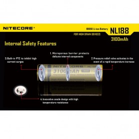 NITECORE 18650 Rechargeable Li-ion Battery 3100mAh 3.7V - NL188 - Black/Yellow - 3