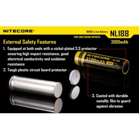 NITECORE 18650 Rechargeable Li-ion Battery 3100mAh 3.7V - NL188 - Black/Yellow - 4