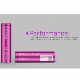 Efest Purple IMR 21700 Li-Mn Battery 5000mAh 3.7V 10A with Flat Top - Purple - 5