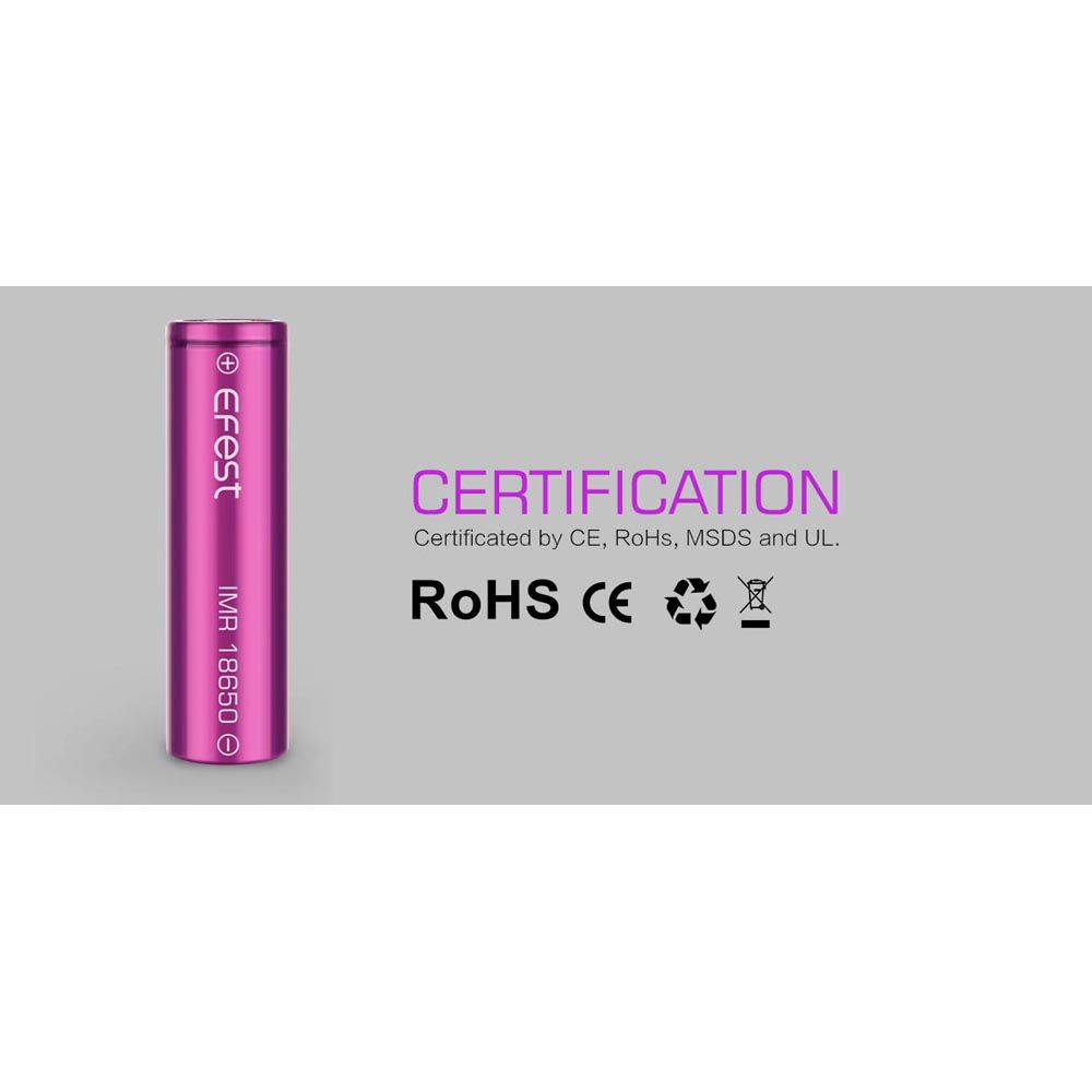 Efest Purple IMR 18650 Li-Mn Battery 1600mAh 3.7V 4A with Flat Top