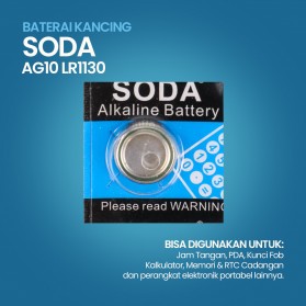 SODA Baterai Kancing Lithium AG10 LR1130 1.5V 1 PCS