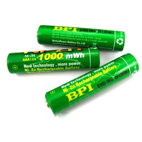 Enelong BPI Ni-ZN AAA Battery 1000mAh with Button Top 4 PCS - Green 