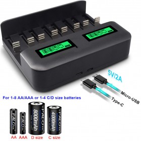 PALO Charger Baterai 8 Slot Dual LCD for AA AAA SC C D - NC556 - Black