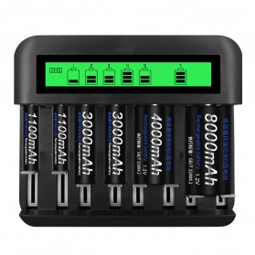 PALO Charger Baterai 8 Slot Large LCD for AA AAA SC C D - NC559 - Black
