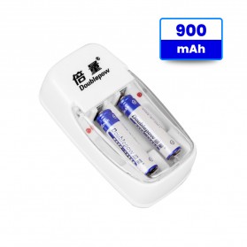 DOUBLEPOW Charger Baterai 2 slot for AA/AAA with 2 PCS AAA Battery Rechargeable NiMH 900mAh - DP-B01 - White