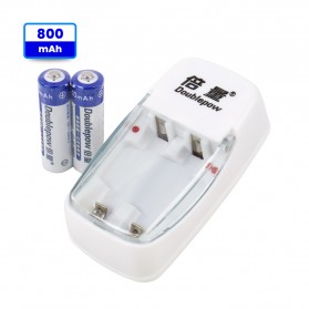 DOUBLEPOW Charger Baterai 2 slot for AA/AAA with 2 PCS AA Battery Rechargeable NiMH 800mAh - DP-B01 - White