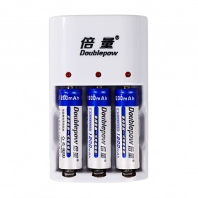 DOUBLEPOW Charger Baterai 3 slot for AA/AAA with 3 PCS AA Battery Rechargeable NiMH 1200 mAh - DP-B33 - White