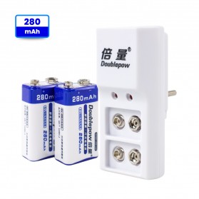 DOUBLEPOW Charger Baterai 2 slot for 9V with 2 PCS 9V Battery 280mAh - DP-B09 - White