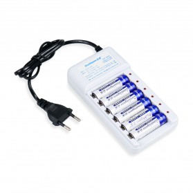 DOUBLEPOW Charger Baterai 6 slot for AA/AAA with 6 PCS AA Battery Rechargeable NiMH 1200mAh - DP-B06 - White