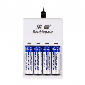 DOUBLEPOW Charger Baterai 4 slot AA/AAA with 4 PCS AA Battery Rechargeable NiMH 1200mAh - DP-U82 - White - 1