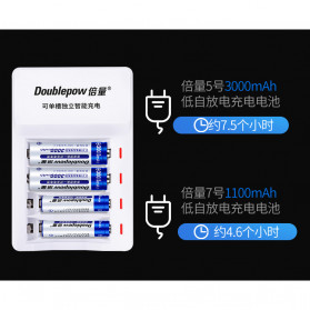 DOUBLEPOW Charger Baterai 4 slot for AA/AAA with 4 PCS AA Battery Rechargeable NiMH 3000mAh - DP-K11 - White - 5