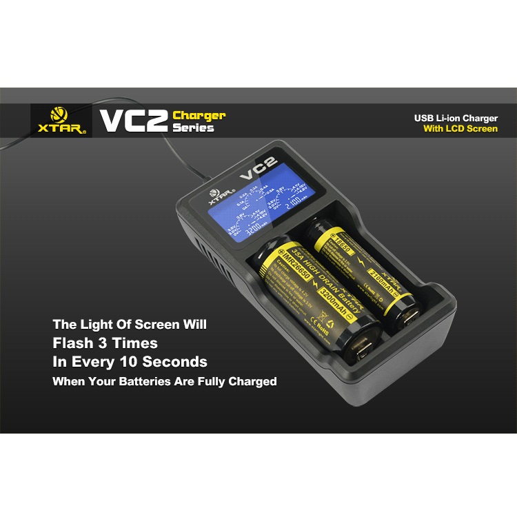 xtar vc2 premium micro usb battery charger 2 slot for li ion with lcd display black xtar vc2 premium micro usb battery charger 2 slot for li ion with lcd display black