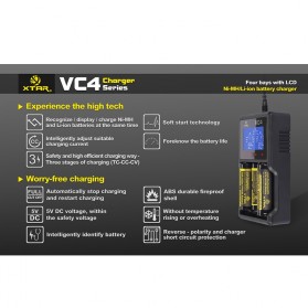 Xtar VC4 Premium Battery Charger 4 Slot for Li-ion and Ni-Mh with LCD Display - Black - 4