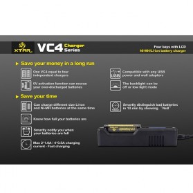 Xtar VC4 Premium Battery Charger 4 Slot for Li-ion and Ni-Mh with LCD Display - Black - 5