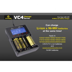 Xtar VC4 Premium Battery Charger 4 Slot for Li-ion and Ni-Mh with LCD Display - Black - 6