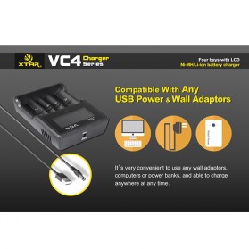 Xtar VC4 Premium Battery Charger 4 Slot for Li-ion and Ni-Mh with LCD Display - Black - 12