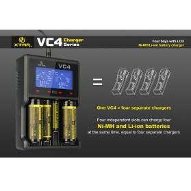 Xtar VC4 Premium Battery Charger 4 Slot for Li-ion and Ni-Mh with LCD Display - Black - 13