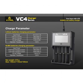 Xtar VC4 Premium Battery Charger 4 Slot for Li-ion and Ni-Mh with LCD Display - Black - 15