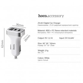 HOCO Z3 Charger Mobil 2 Port 3.1A Fast Charging - Z3-2U - White - 10