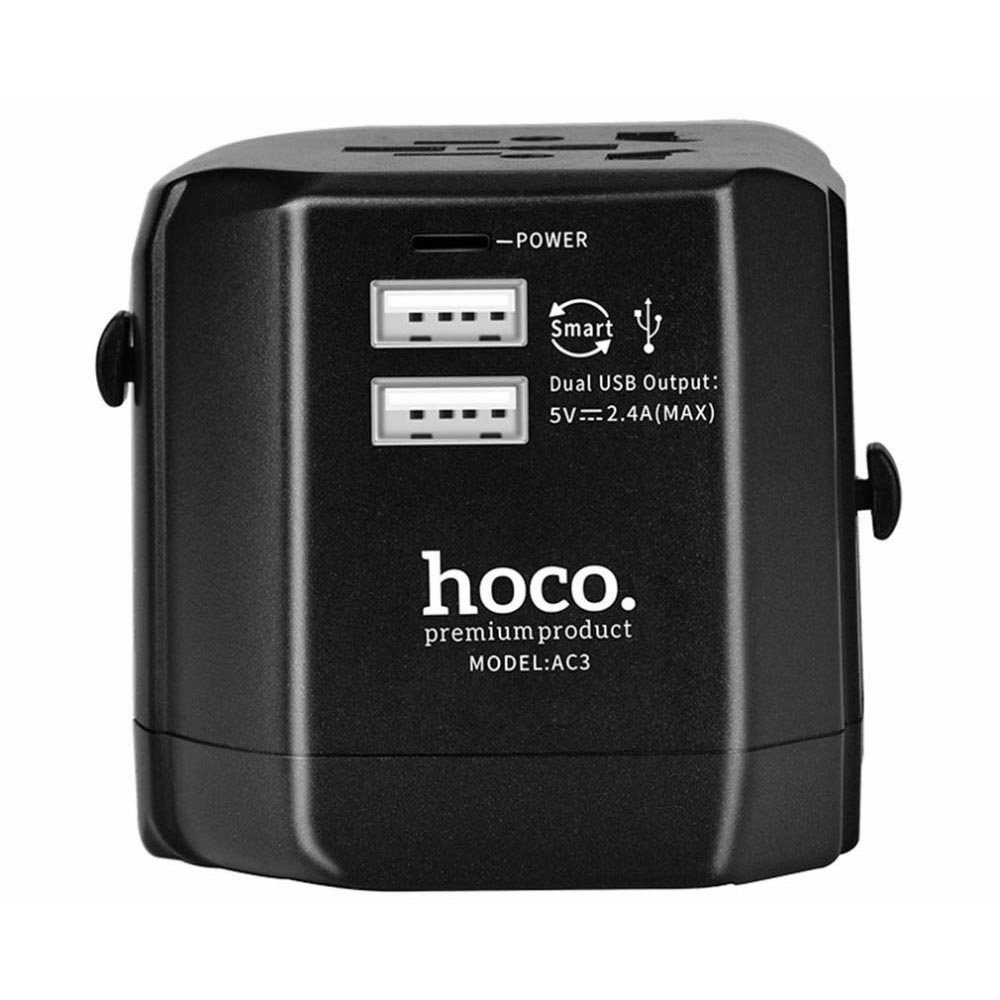 Hoco Dual USB Universal Travel Charger Power Adapter 2.4A - AC3 - Black ...