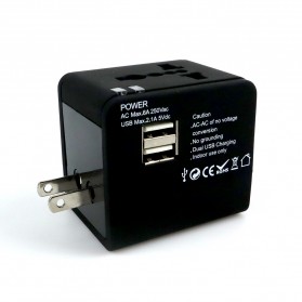 Travel Adapter Universal Plug EU UK US dengan 1A USB Port - JY-148 - Black