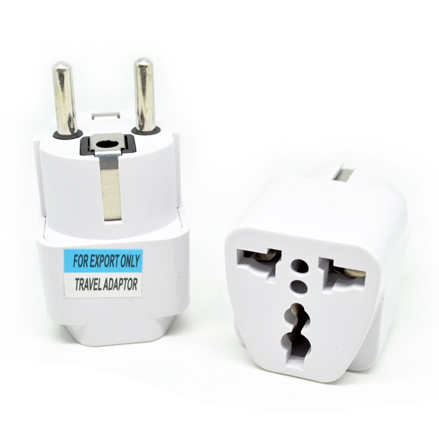 Universal EU 2 Round Plug Adapter to 3 Pin Plug - White 
