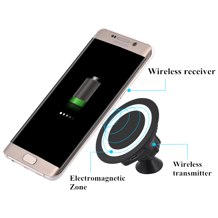 360 Rotating Car Holder Wireless Charger for Smartphone - Black - 4 .