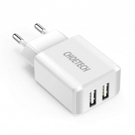 CHOETECH Charger USB Fast Charging 2 Port 2A EU Plug - C0030EU-WH - White