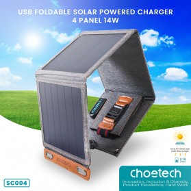 Choetech USB Foldable Solar Powered Charger 4 Panel 14W - SC004 - Black