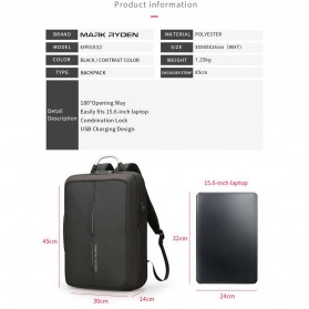 Mark Ryden Tas Ransel Anti Maling dengan USB Charger Port - MR6832 - Gray/Black - 6