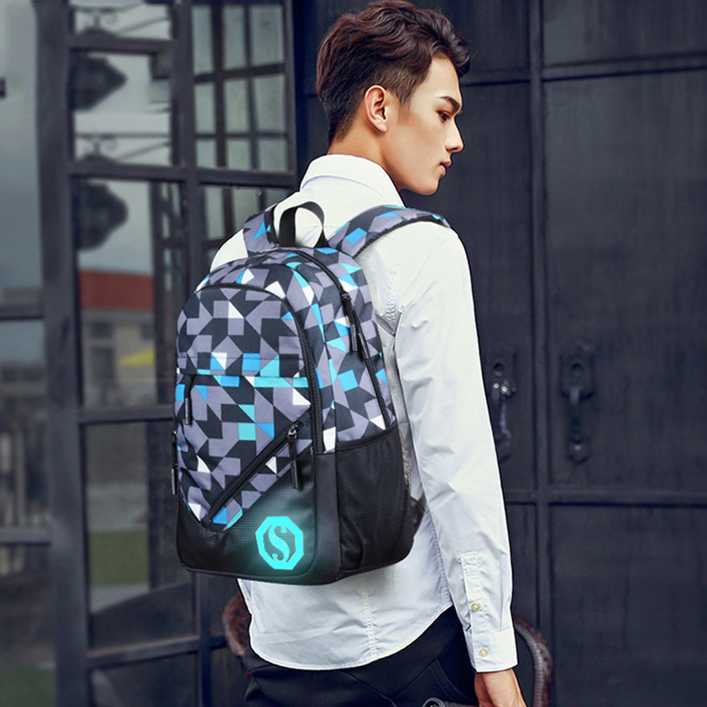 Tas Ransel Luminous dengan USB Charger Port - Blue