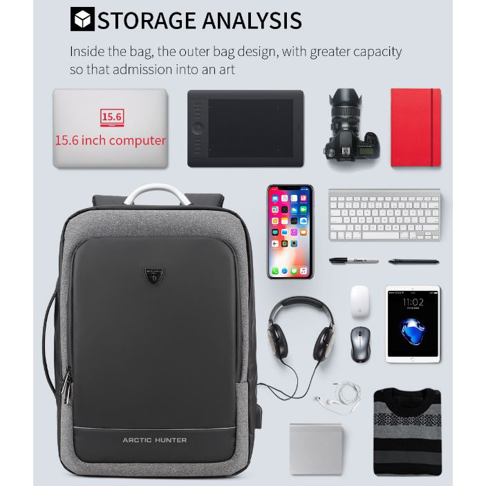 ... Arctic Hunter Tas Ransel Laptop dengan USB Charger Port - B00227 - Black - 4 ...