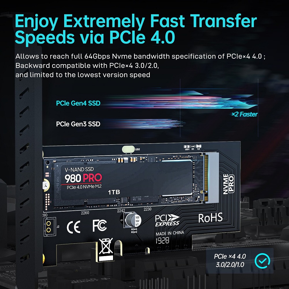 JEYI M.2 NVME SSD to PCI-E 4.0 X4 Expansion Adaptor Card - SK4 - Black -  JakartaNotebook.com