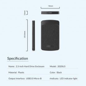 Orico 2.5 Inch External HDD Enclosure USB 3.0 - 2020U3 - Black - 11