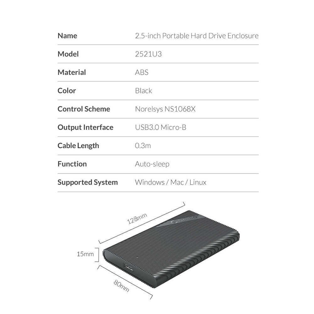 Gambar produk Orico 2.5 Inch External HDD Enclosure USB 3.0 - 2521U3