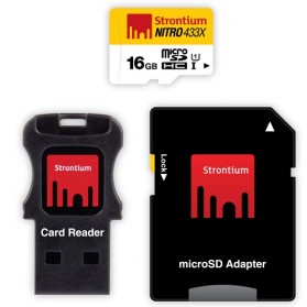 Strontium Nitro 433X MicroSDHC UHS-1 65MB/s Class 10 16GB with Adapter and Card Reader - SRN16GTFU1C - 1